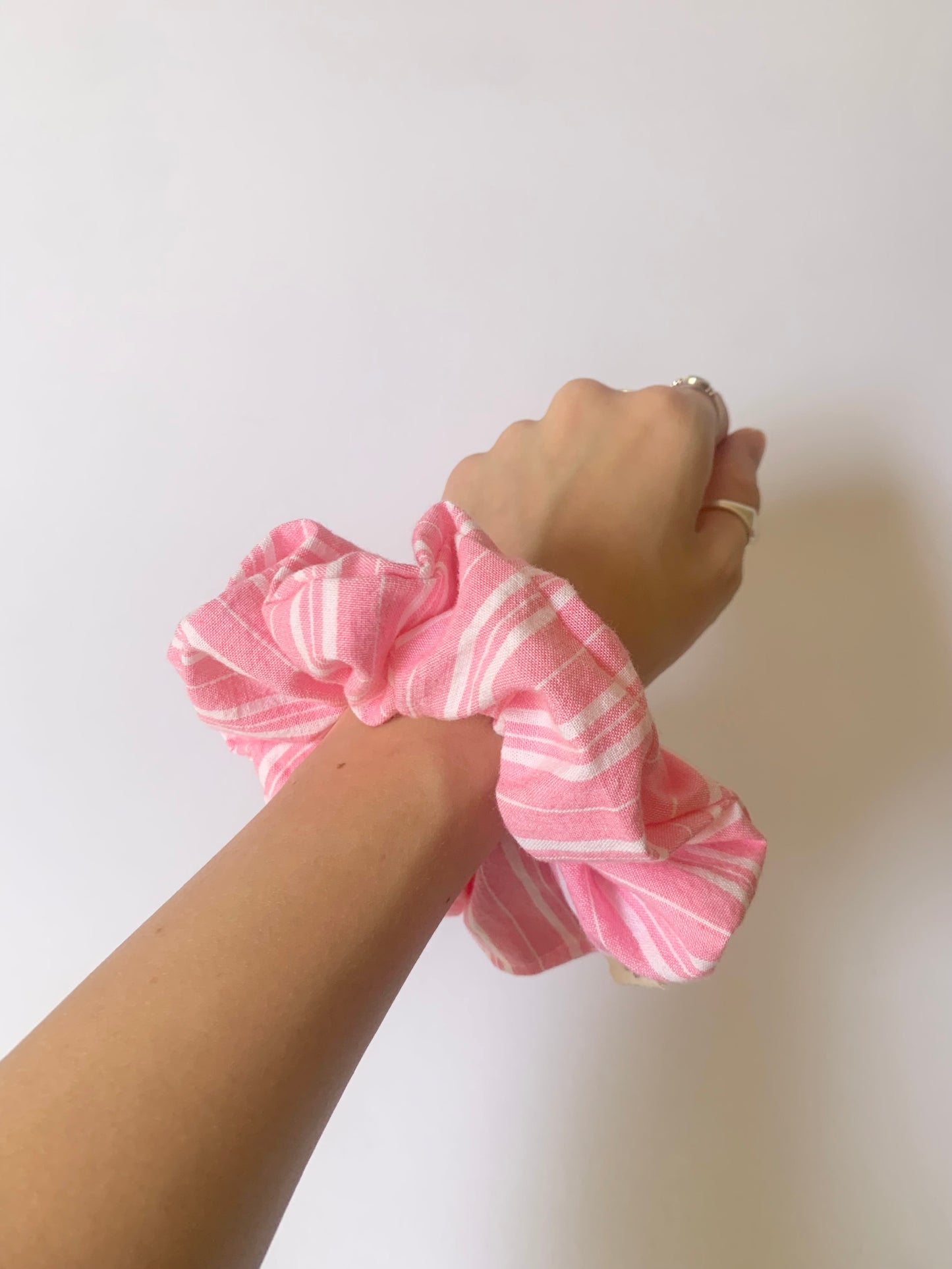 Pink Stripe Linen Scrunchie