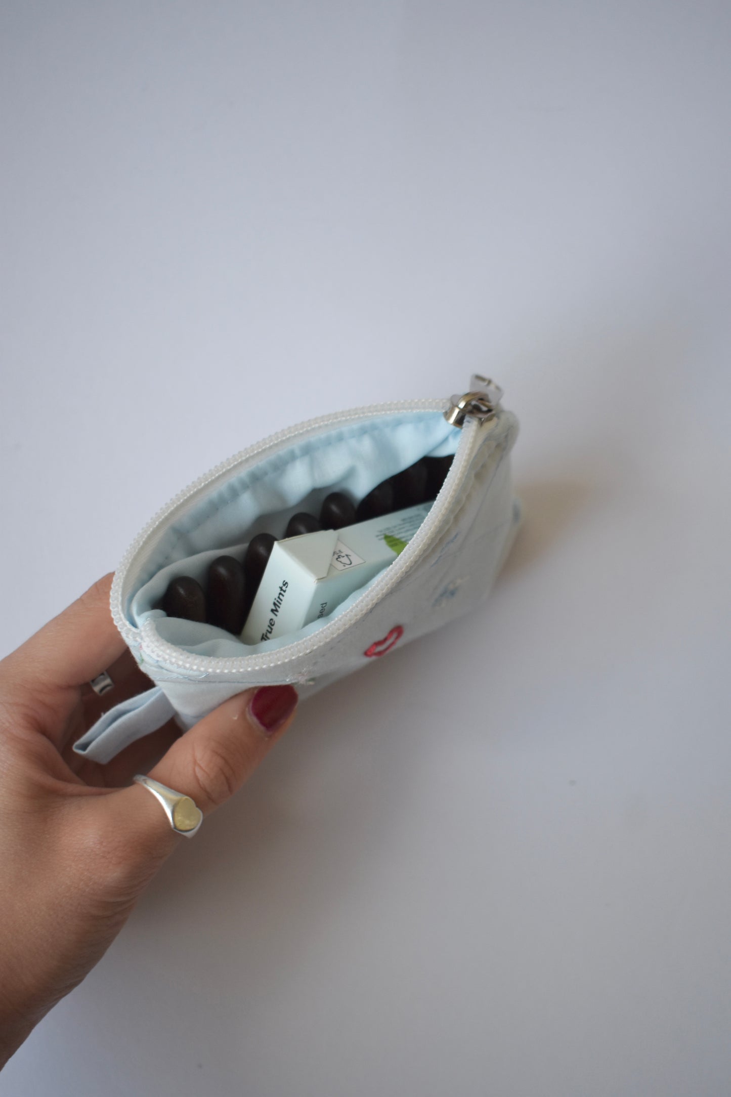 Blue Broderie Mini Pouch