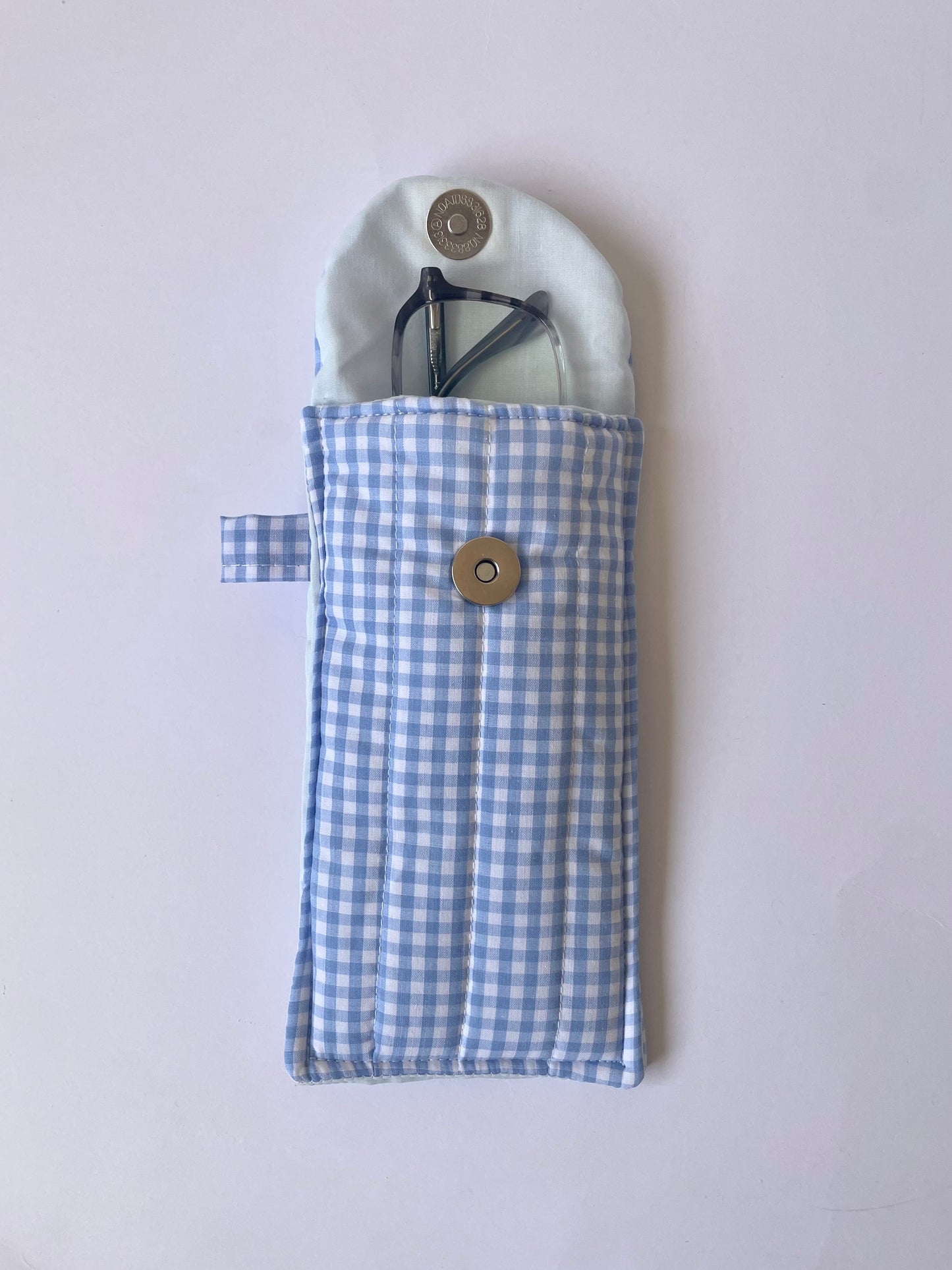 Blue Gingham Glasses Pouch