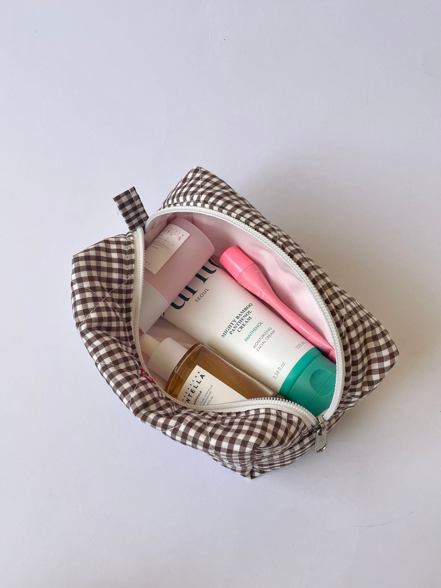 Brown Gingham Makeup Bag