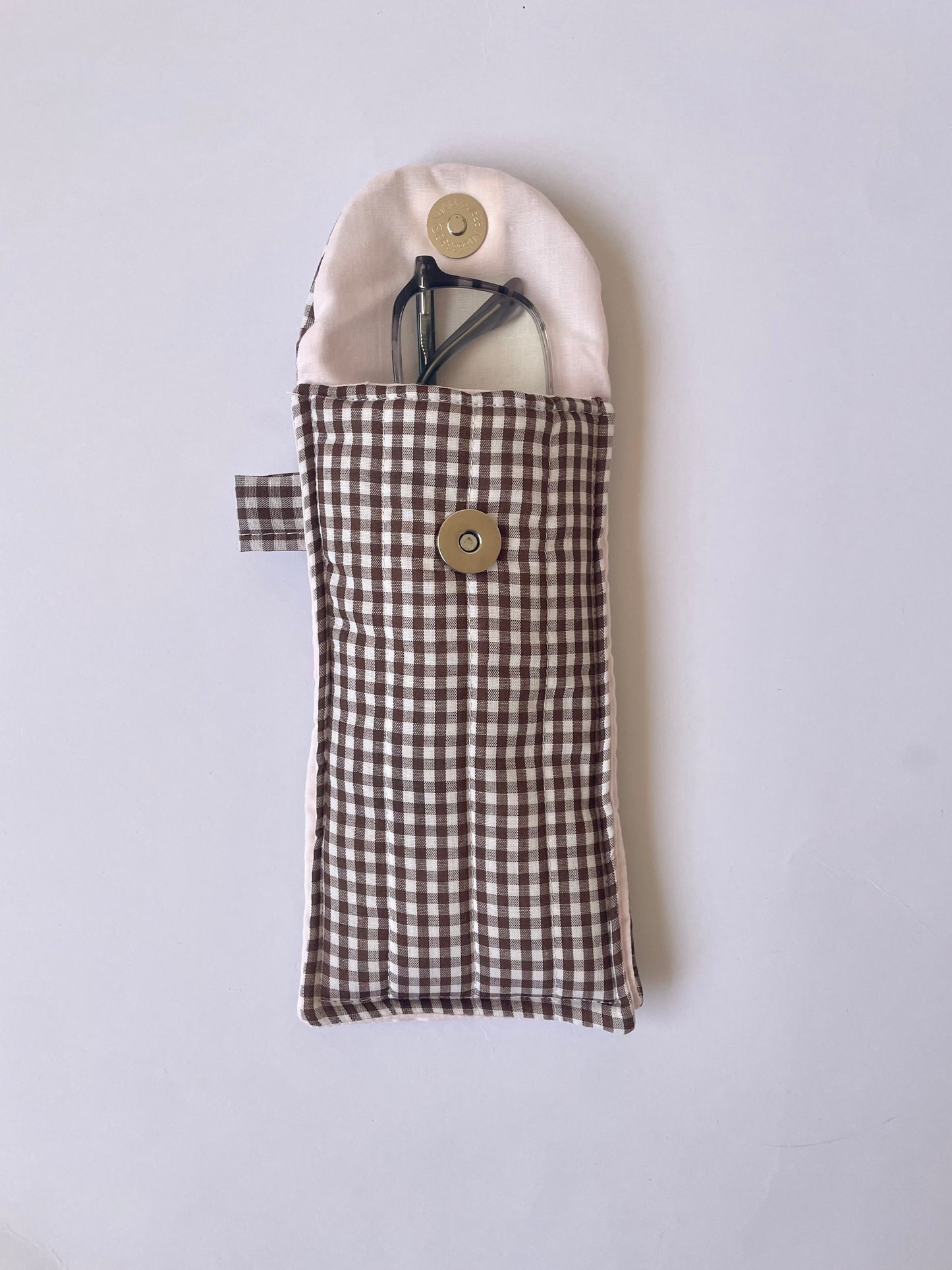 Brown Gingham Glasses Pouch