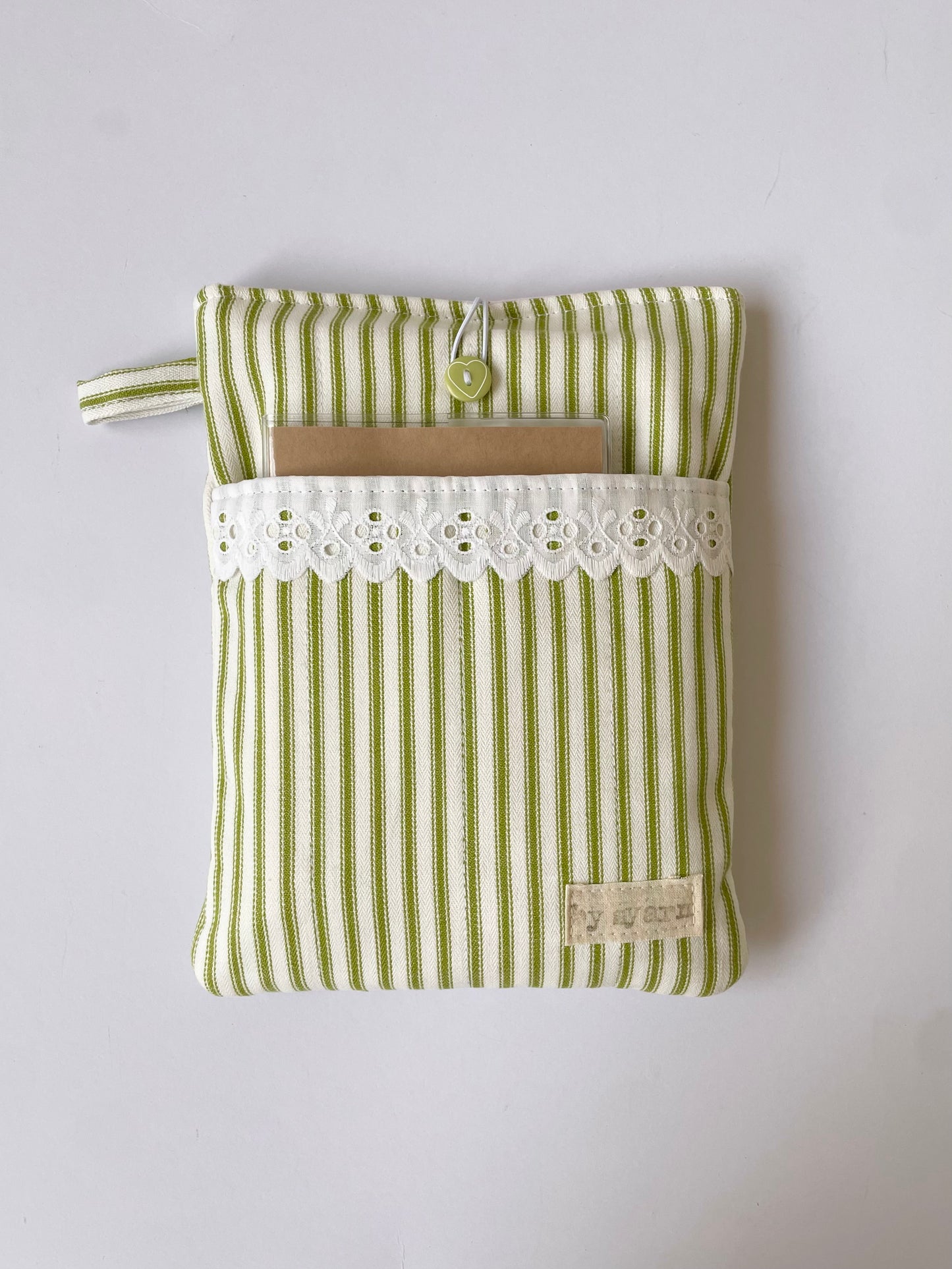 Green Stripe Book Sleeve with Pocket