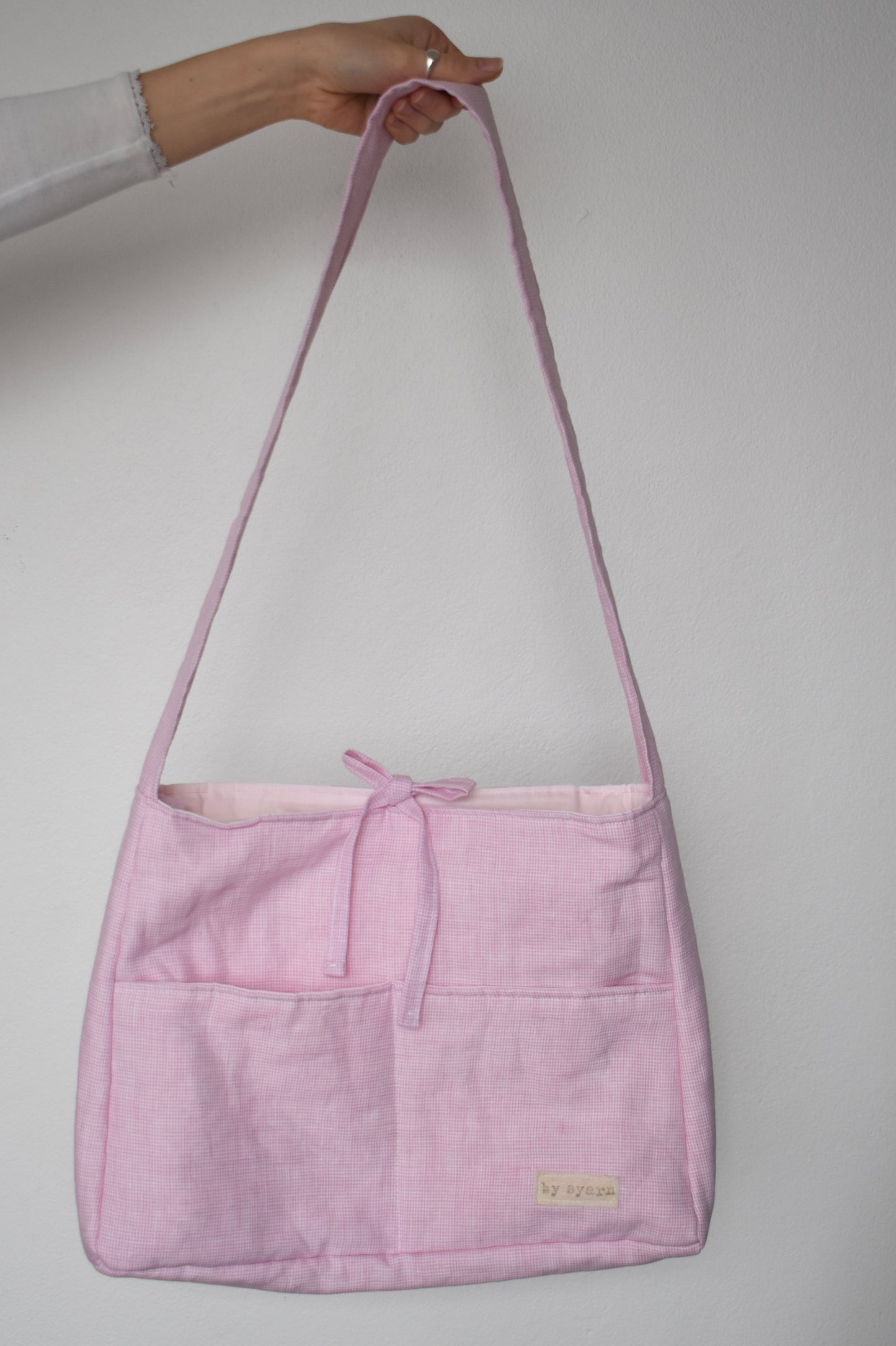 Pink Linen Tote Bow Bag
