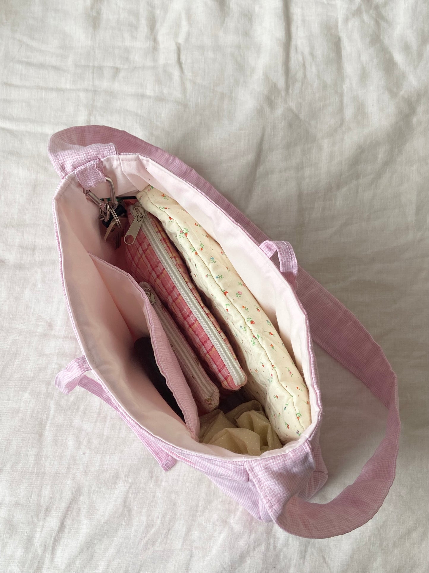 Pink Linen Mini Bow Bag
