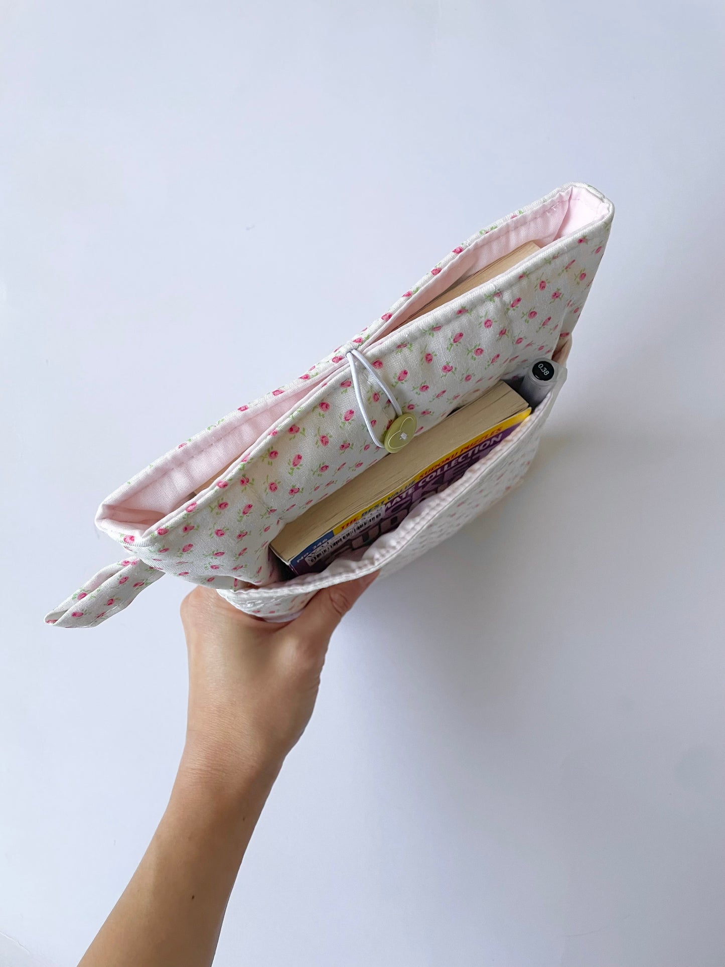 Pink Posy Book Sleeve with Pocket