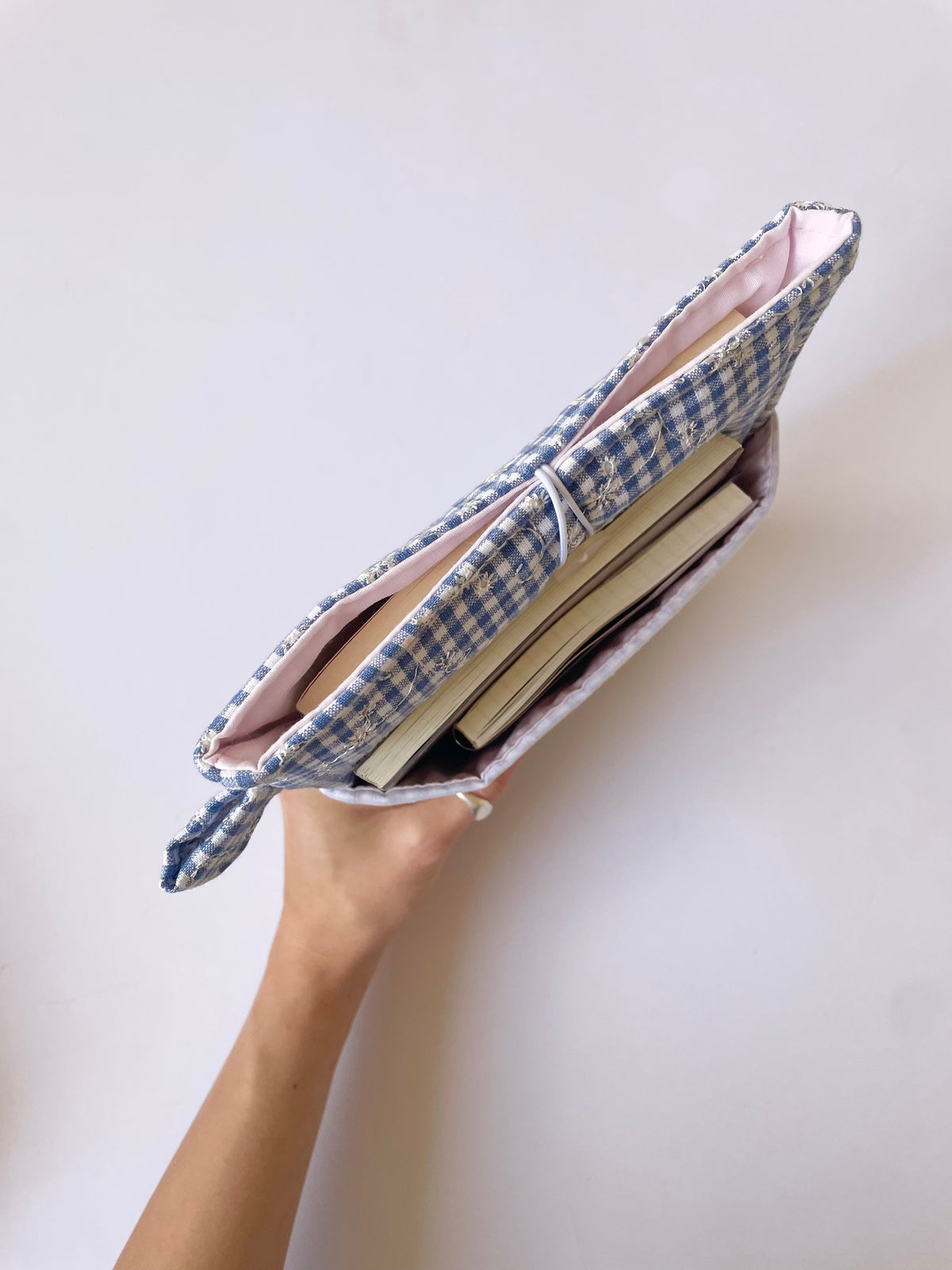 Blue Broderie Book Sleeve with Pocket