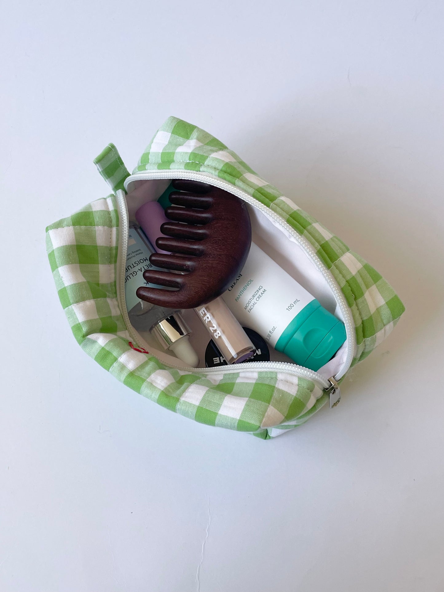 Green Gingham Makeup Bag