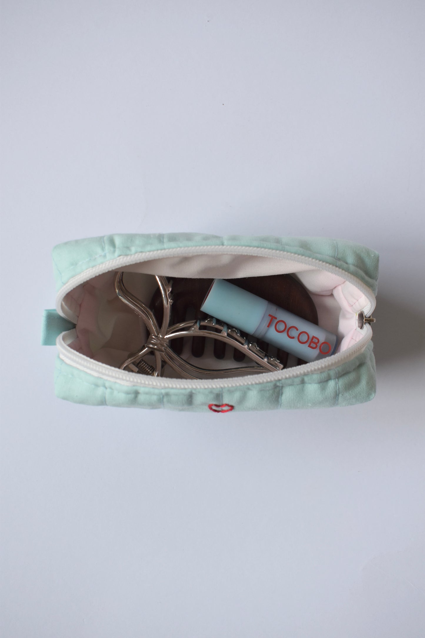 ブルーパッチワークミニポーチ