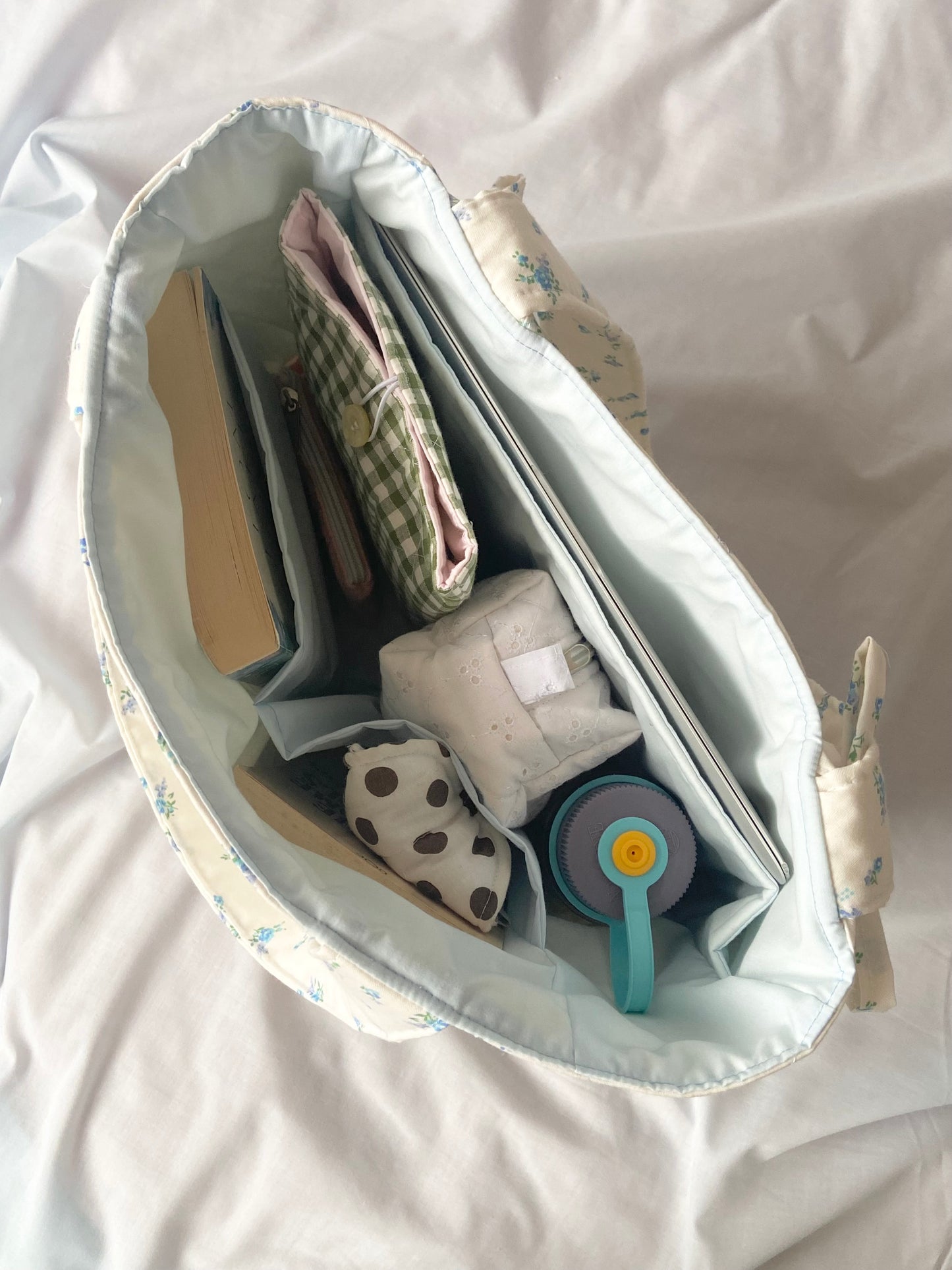 Blue Floral Quilted Tote Bag