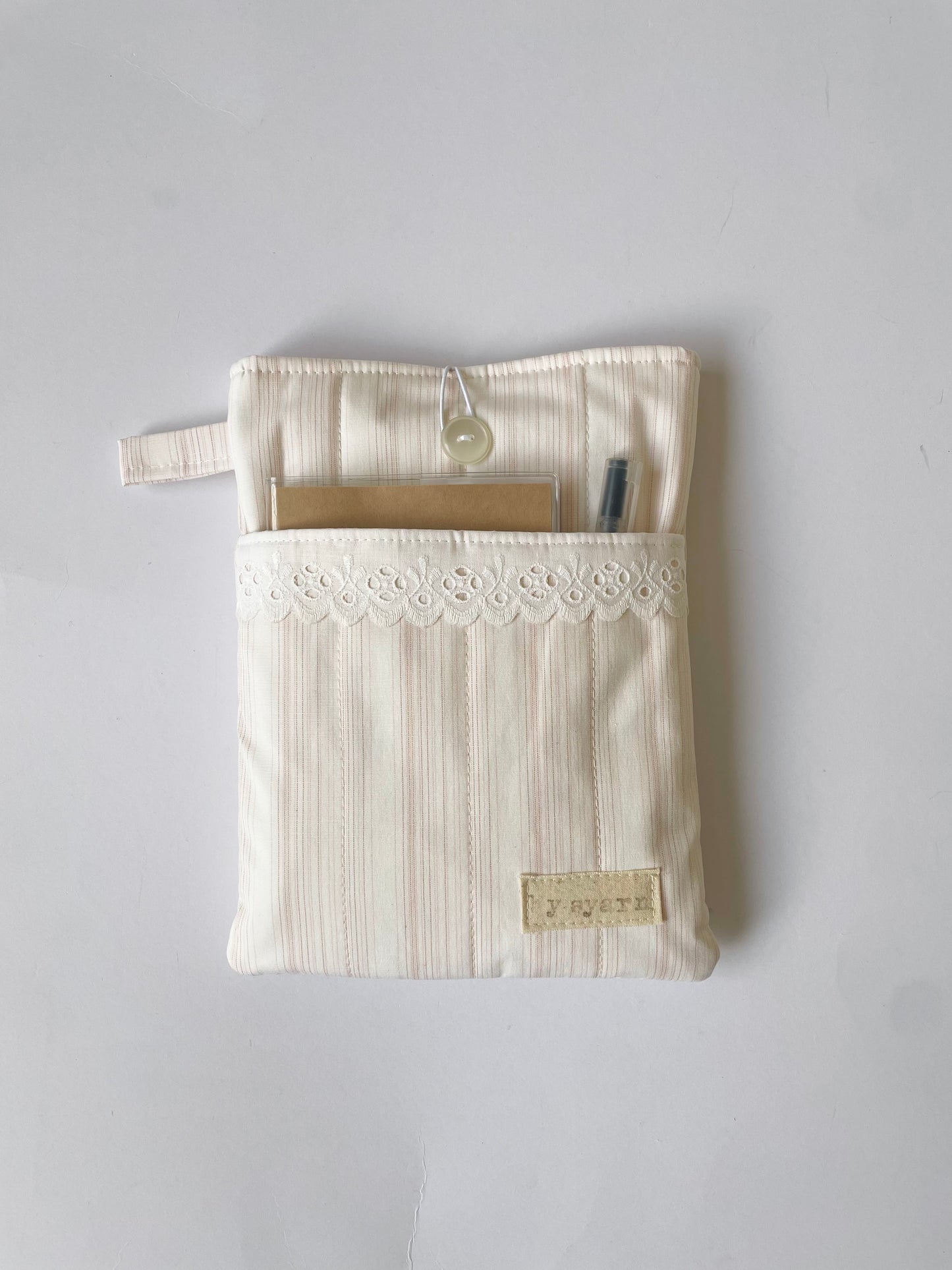 Pink Stripe Book Sleeve with Pocket