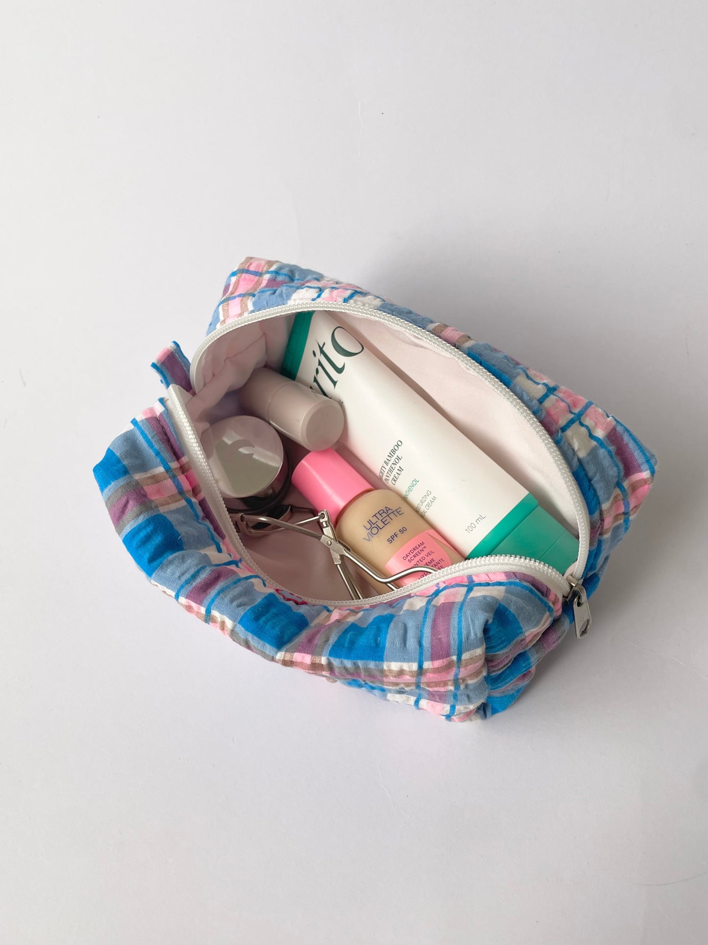 Berry Plaid Makeup Bag