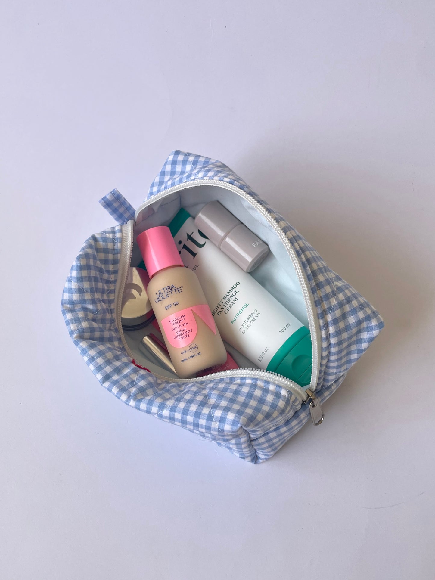 Blue Gingham Makeup Bag