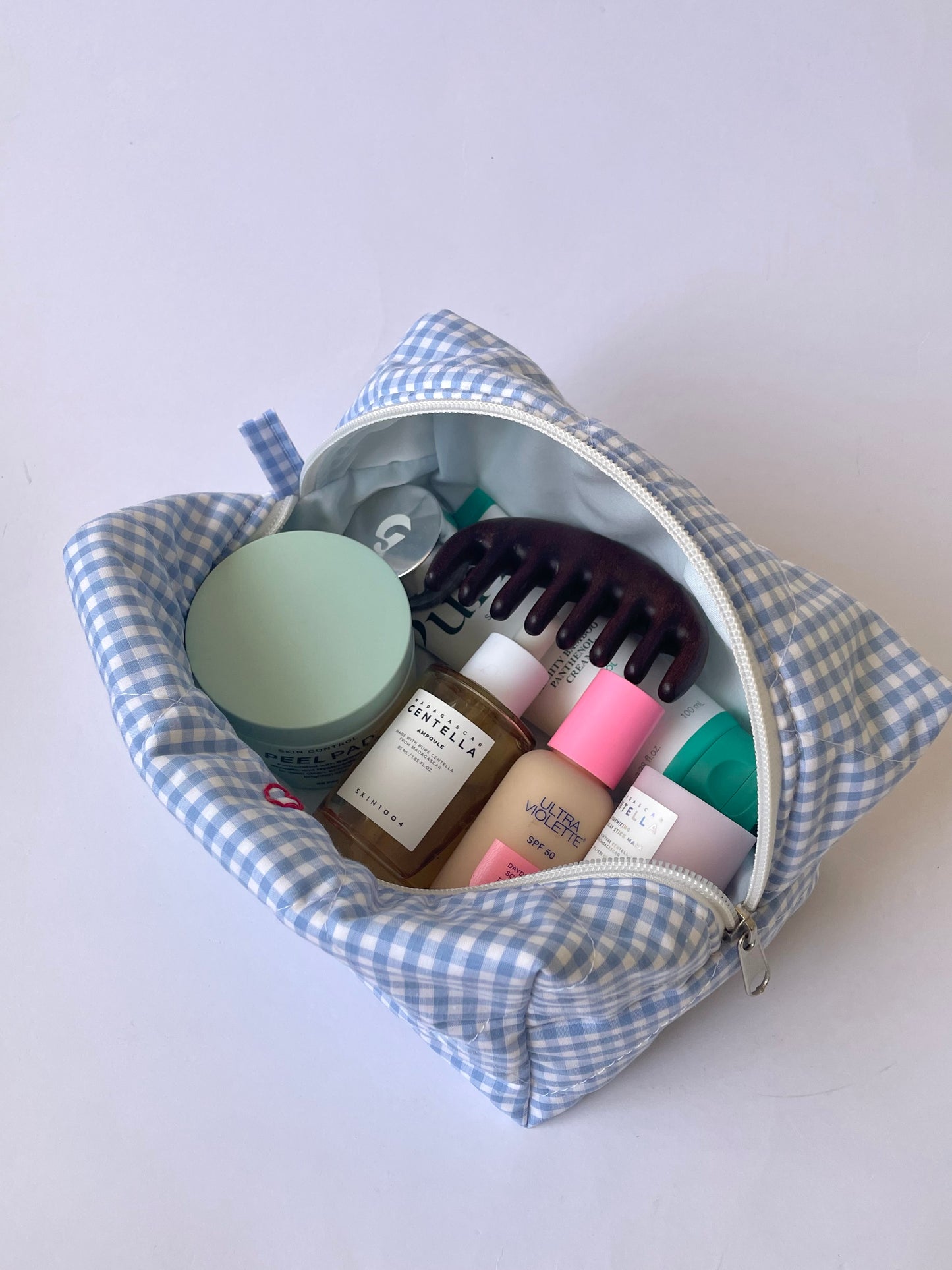 Blue Gingham Jumbo Makeup Bag