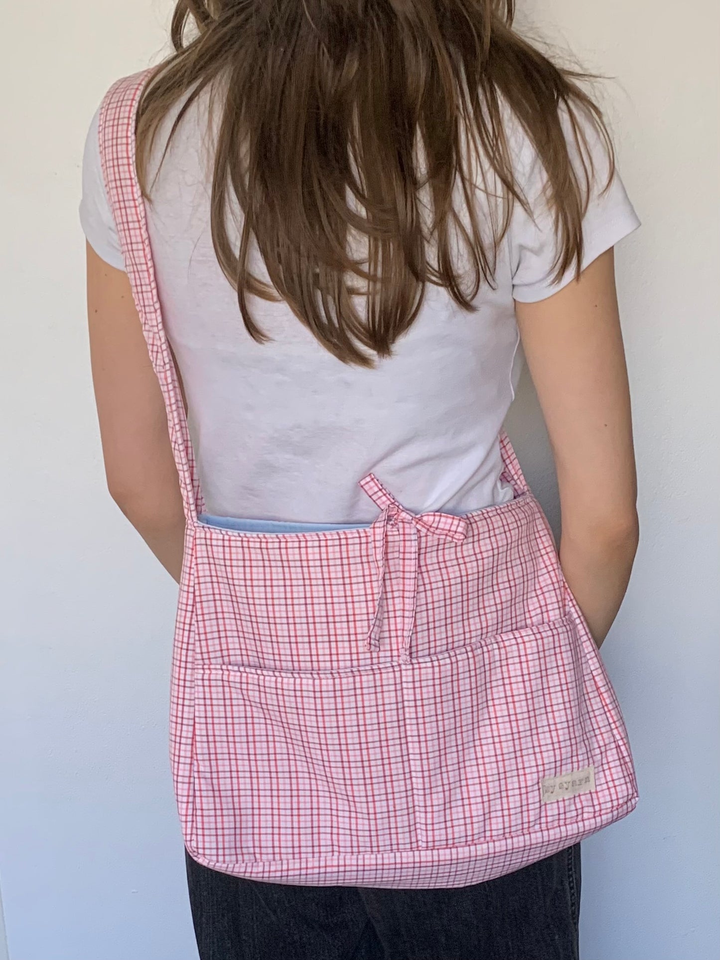 Pink Check Tote Bow Bag