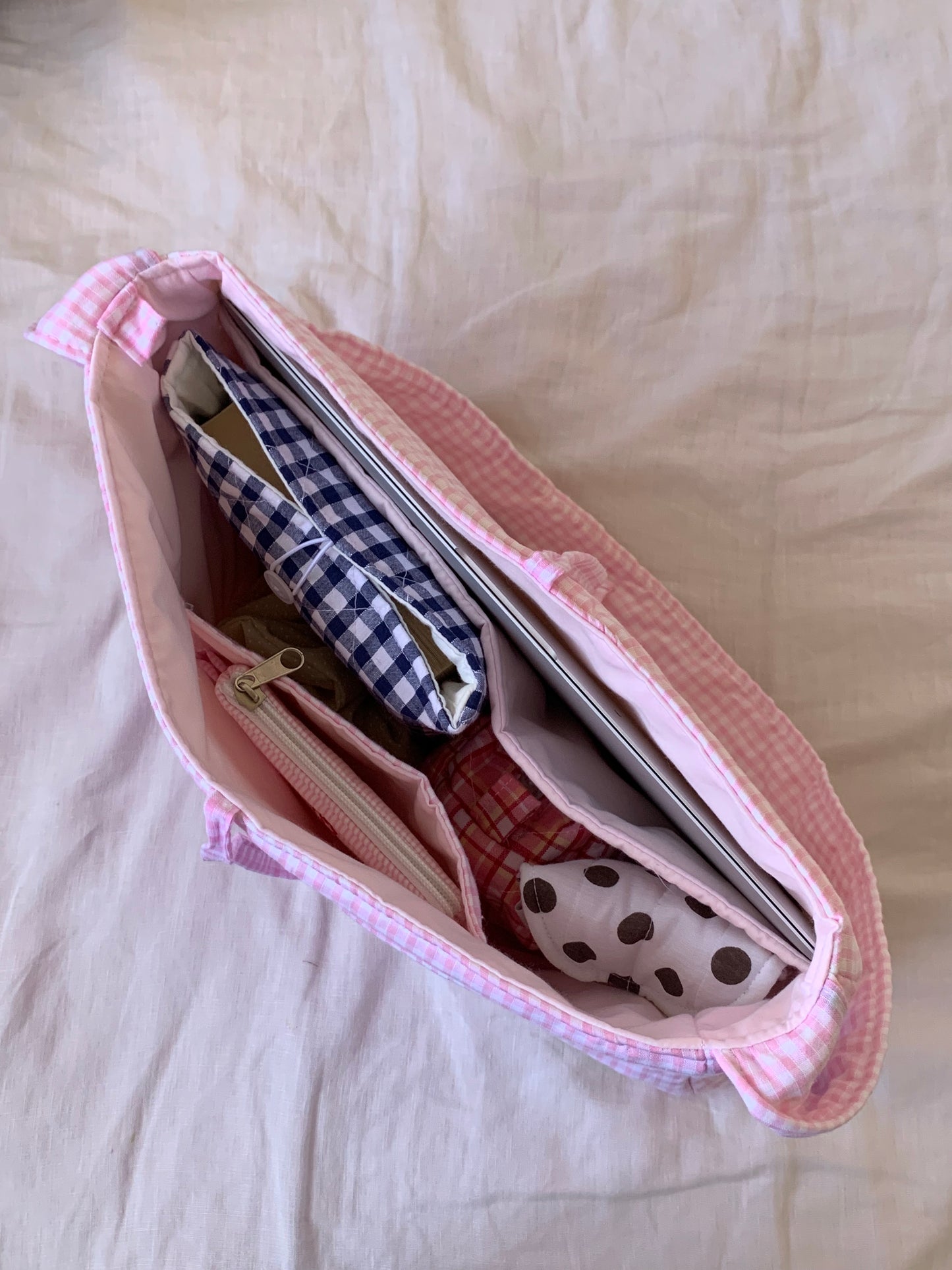 Pink Gingham Tote Bow Bag