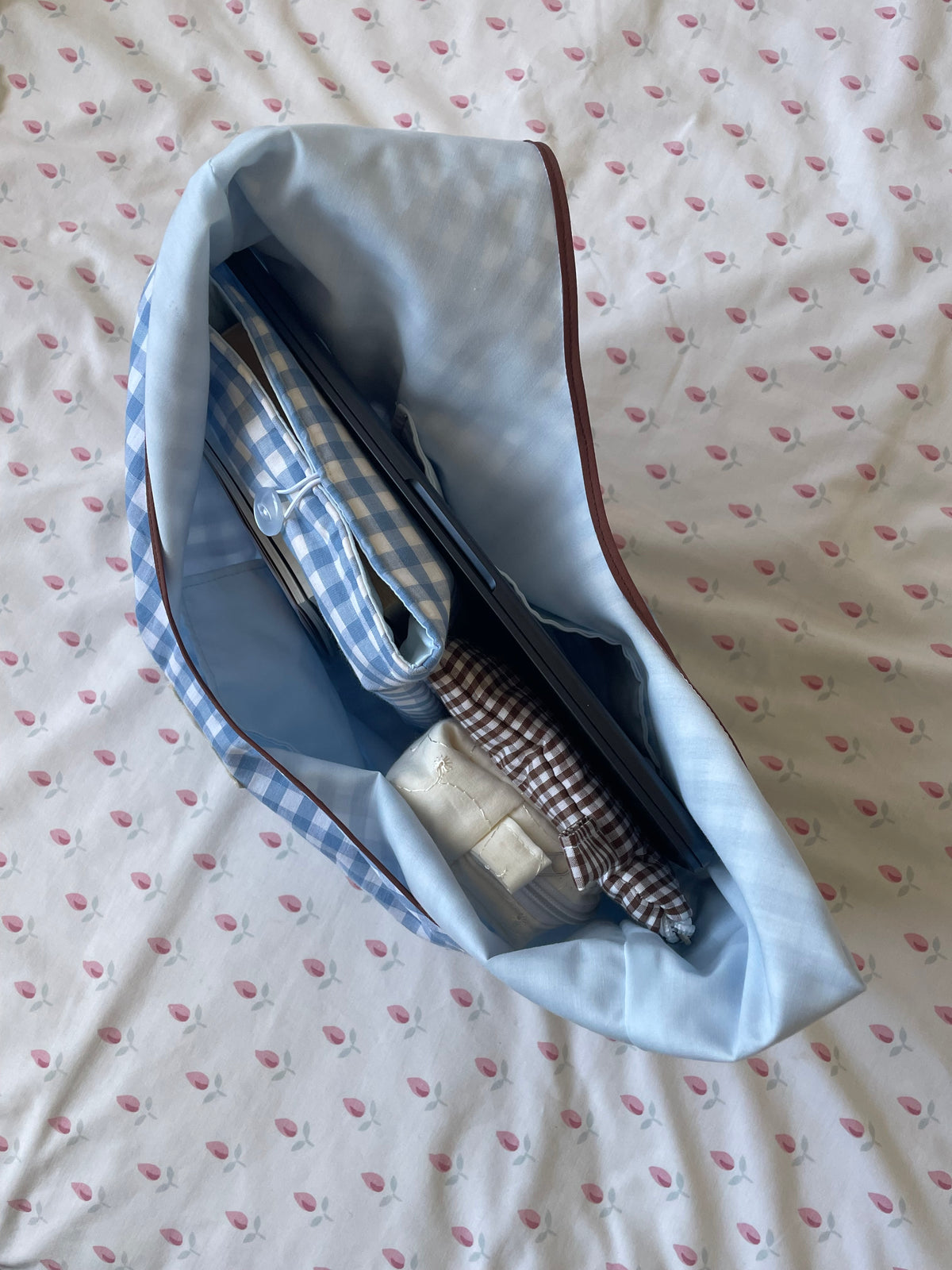 Sky Gingham Slouchy Bag