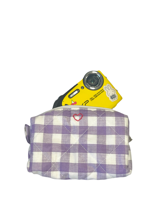 Purple Gingham Camera Pouch