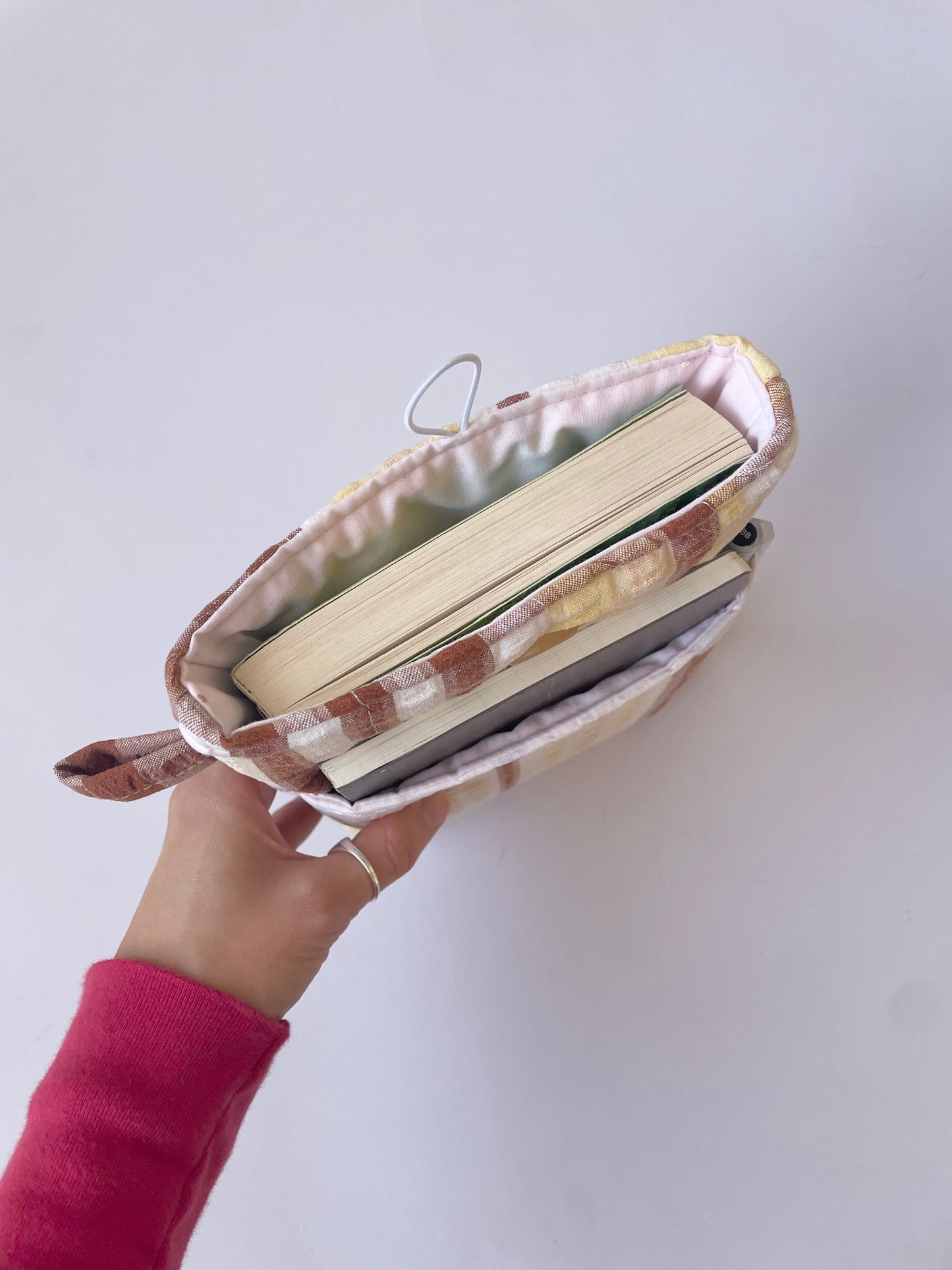 Brown Seersucker Book Sleeve with Pocket