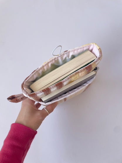 Brown Seersucker Book Sleeve with Pocket