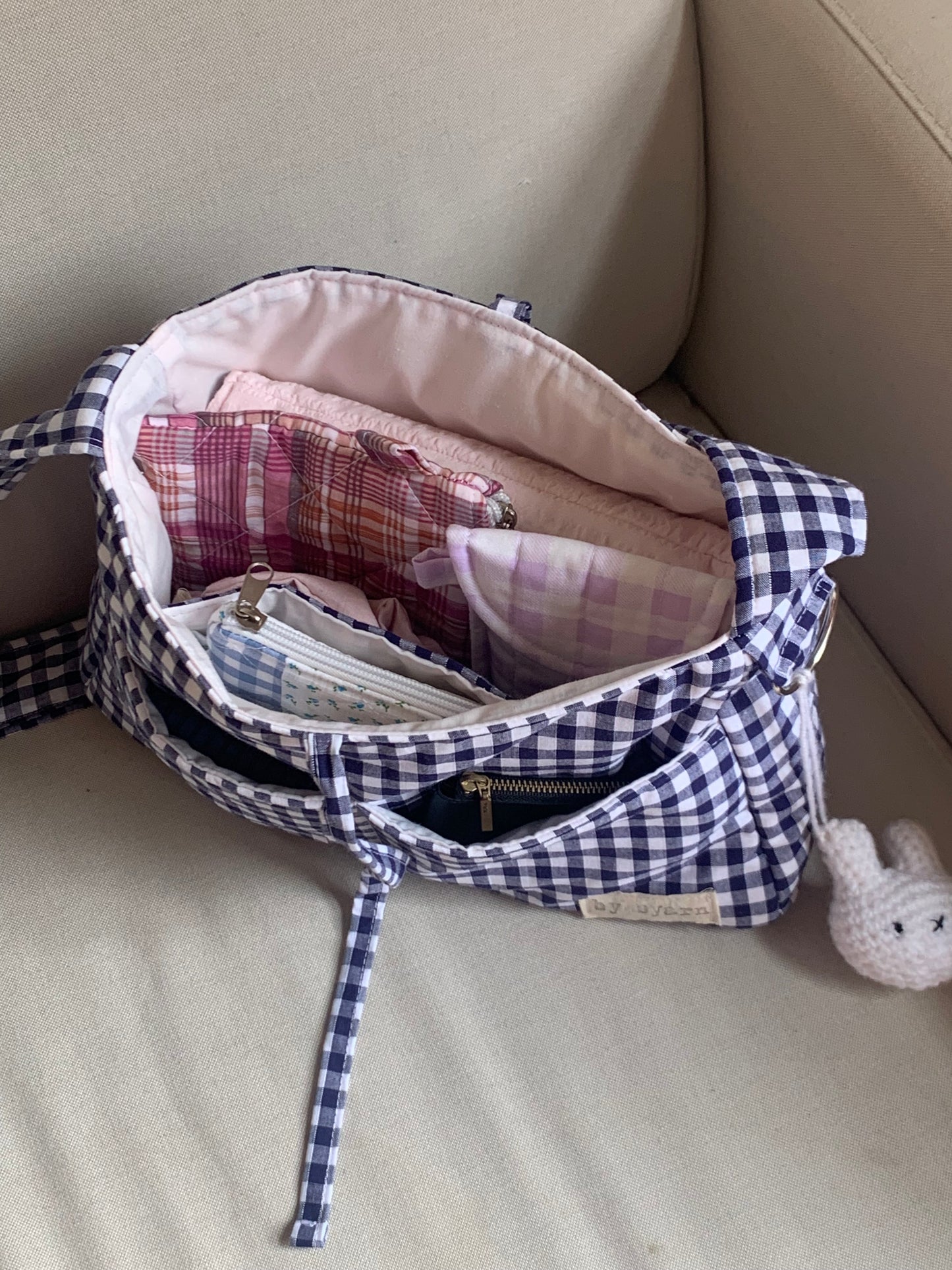 Navy Gingham Mini Bow Bag