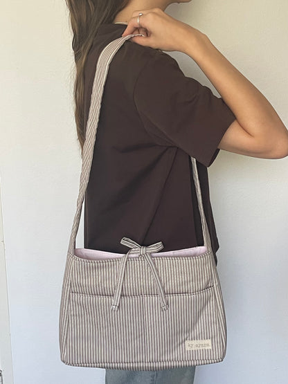 Brown Stripe Mini Bow Bag