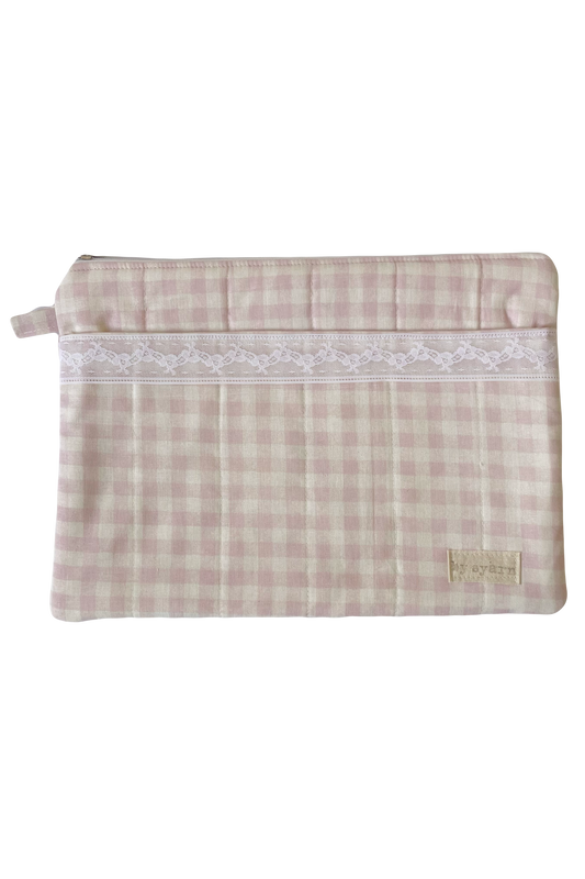 Pink Gingham Laptop Sleeve with Pocket