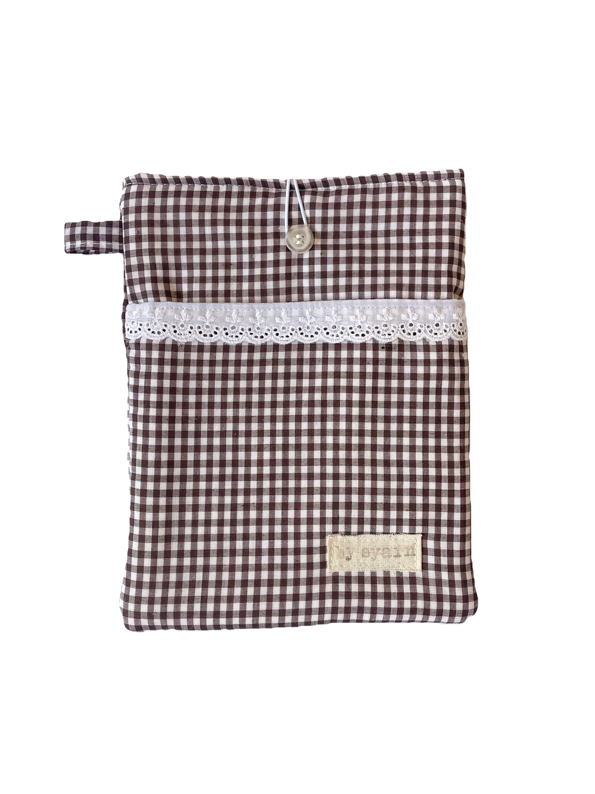 Chocolate Gingham Book Sleeve with Pocket