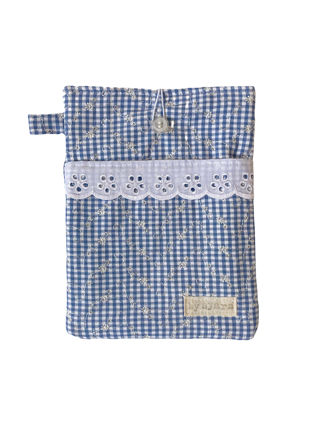 Blue Broderie Book Sleeve with Pocket