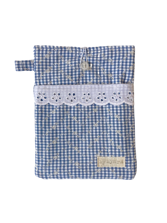 Blue Broderie Book Sleeve with Pocket