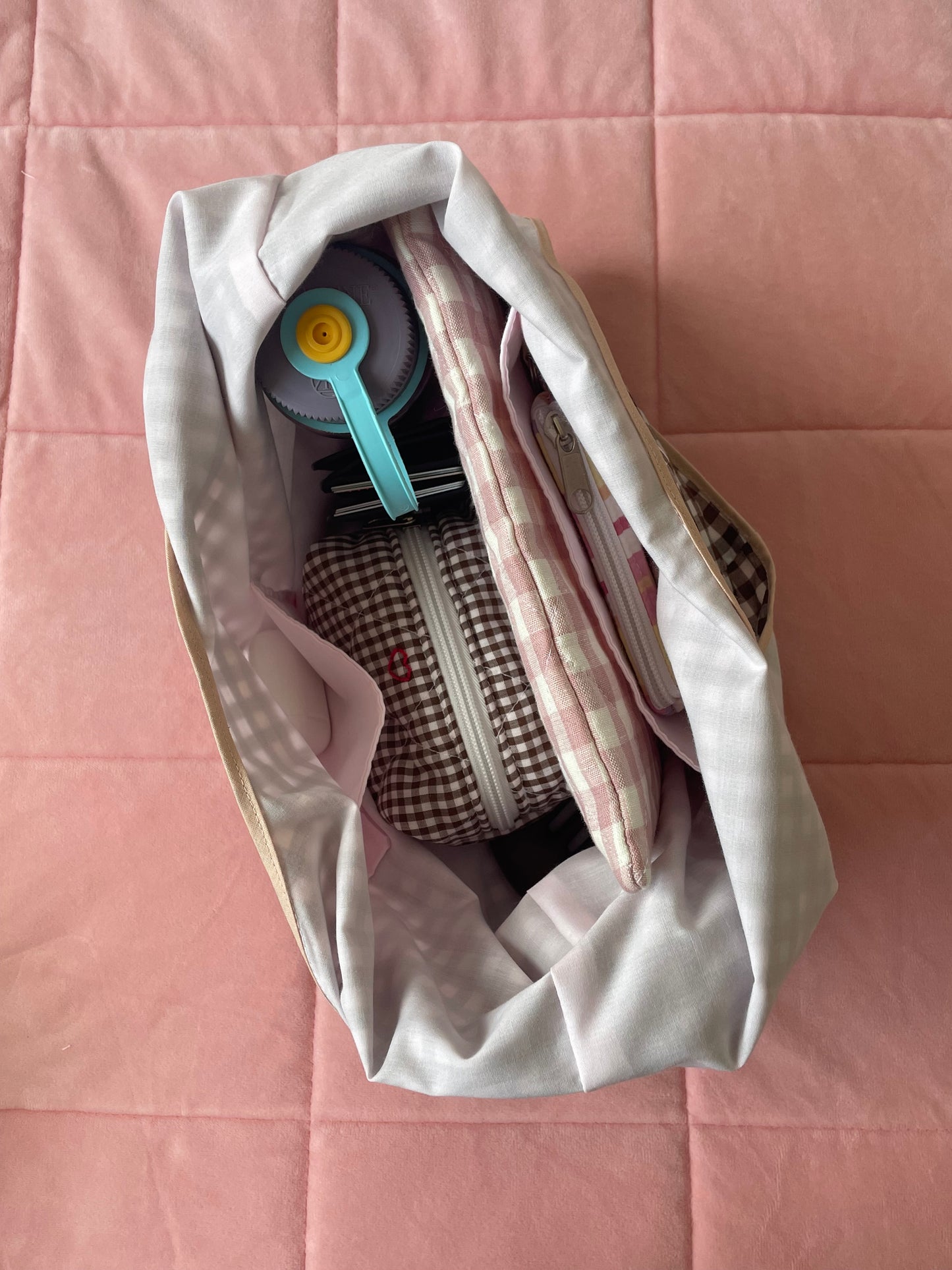 Brown Gingham Slouchy Bag