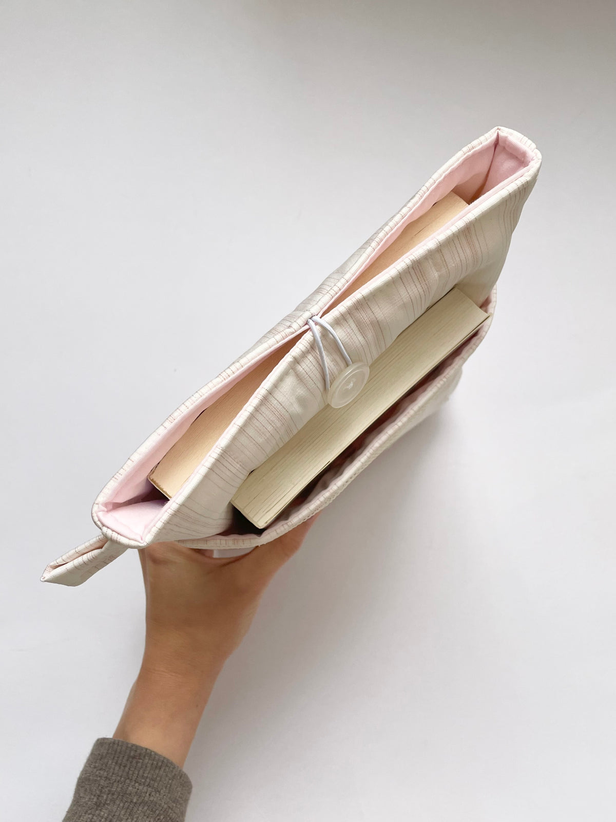 Pink Stripe Large Book Sleeve with Pocket