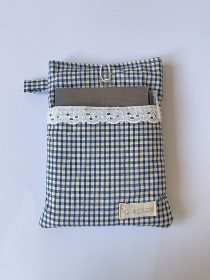 Navy Gingham Book Sleeve with Pocket