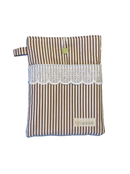 Brown Stripe Book Sleeve with Pocket