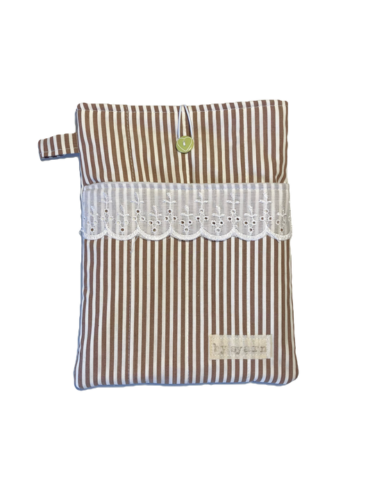 Brown Stripe Book Sleeve with Pocket