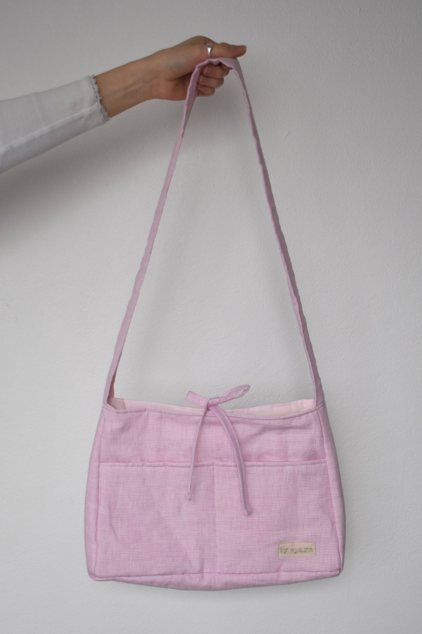 Pink Linen Mini Bow Bag