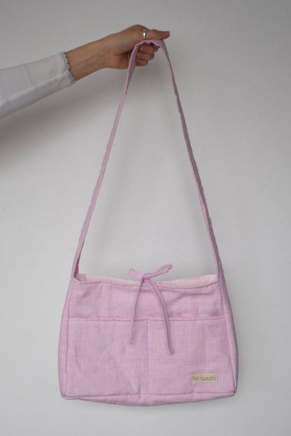 Pink Linen Mini Bow Bag