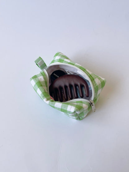 Green Gingham Mini Makeup Bag