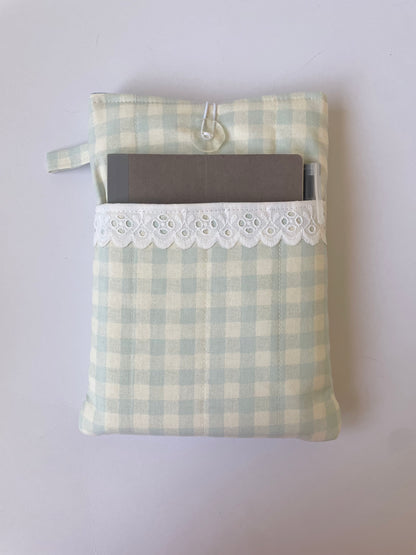 Blue Gingham Book Sleeve with Pocket