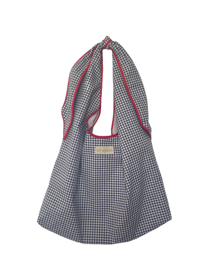 Navy Gingham Slouchy Bag
