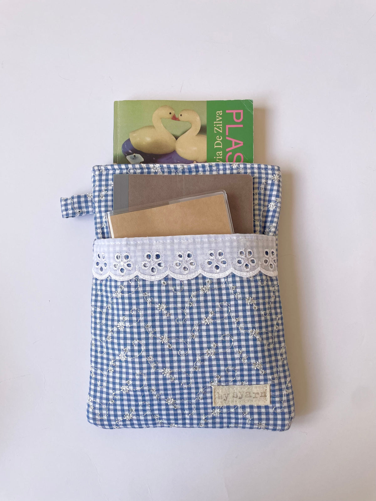 Blue Broderie Book Sleeve with Pocket