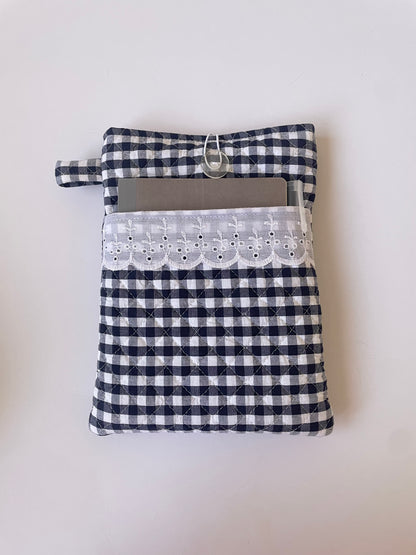 Black Gingham Book Sleeve with Pocket