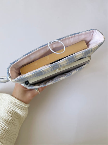 Blue Check Book Sleeve with Pocket