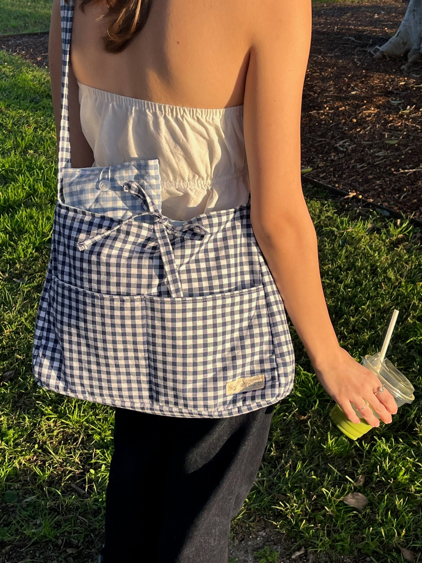 Navy Gingham Tote Bow Bag