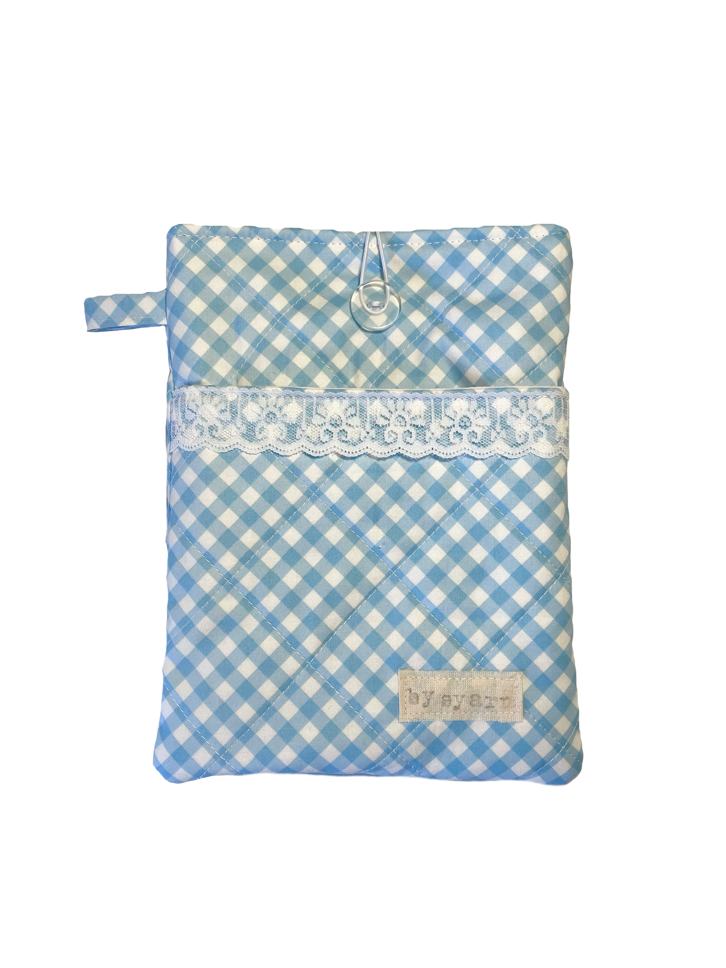 Blue Gingham Book Sleeve with Pocket