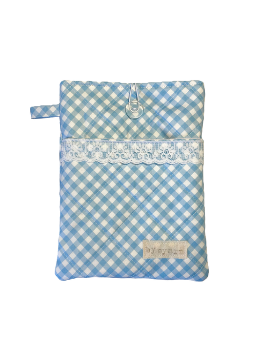 Blue Gingham Book Sleeve with Pocket