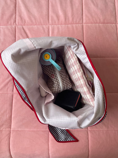 Navy Gingham Slouchy Bag