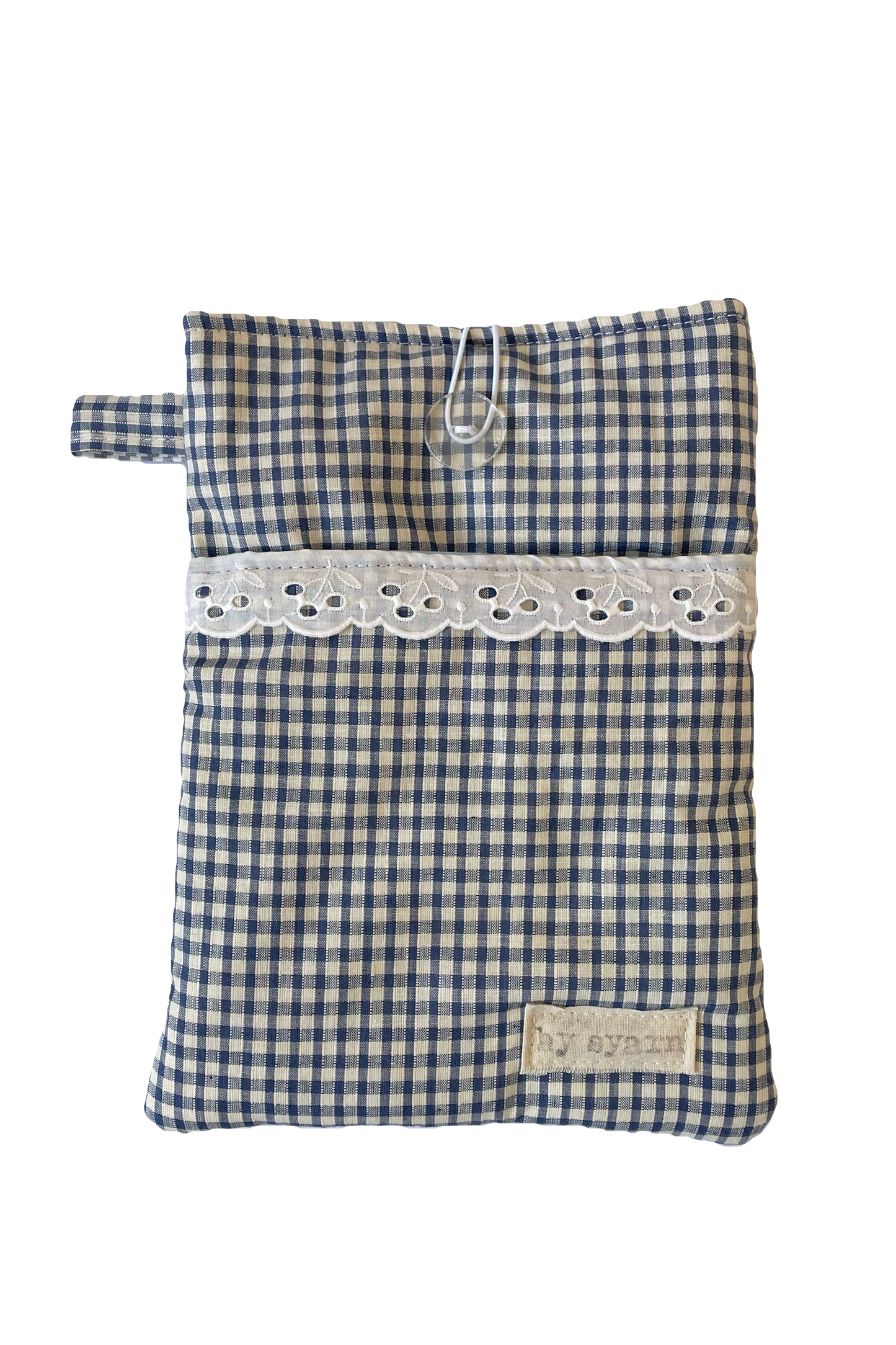 Navy Gingham Book Sleeve with Pocket