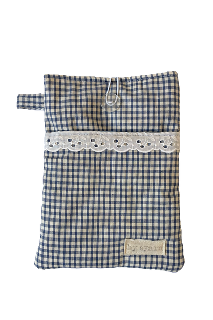 Navy Gingham Book Sleeve with Pocket