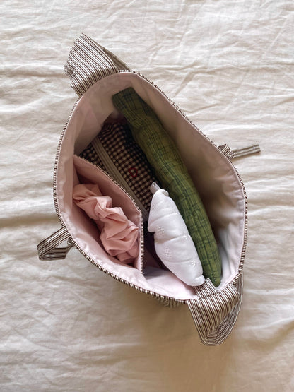 Brown Stripe Mini Bow Bag