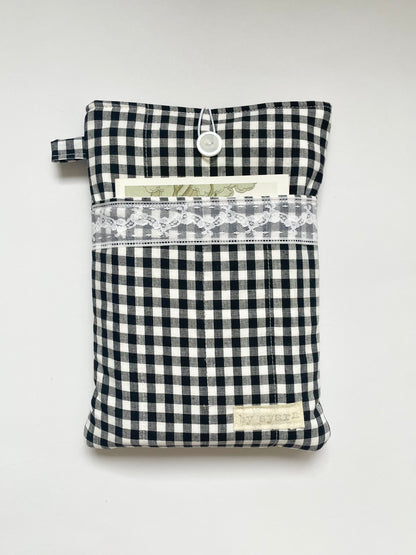 Gingham Large Book Sleeve with Pocket